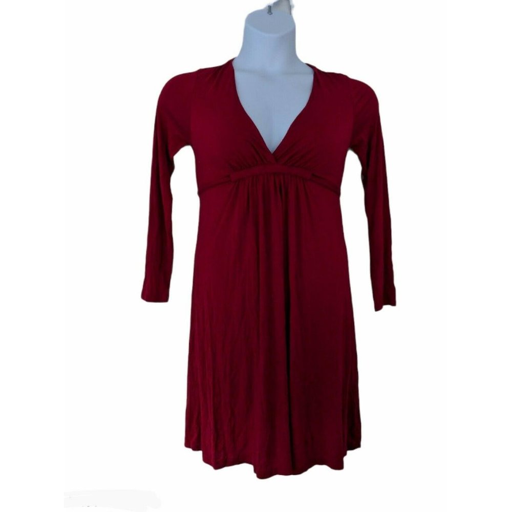 Ophelia Red Stretch V-Neck Long Sleeve Dress Size L